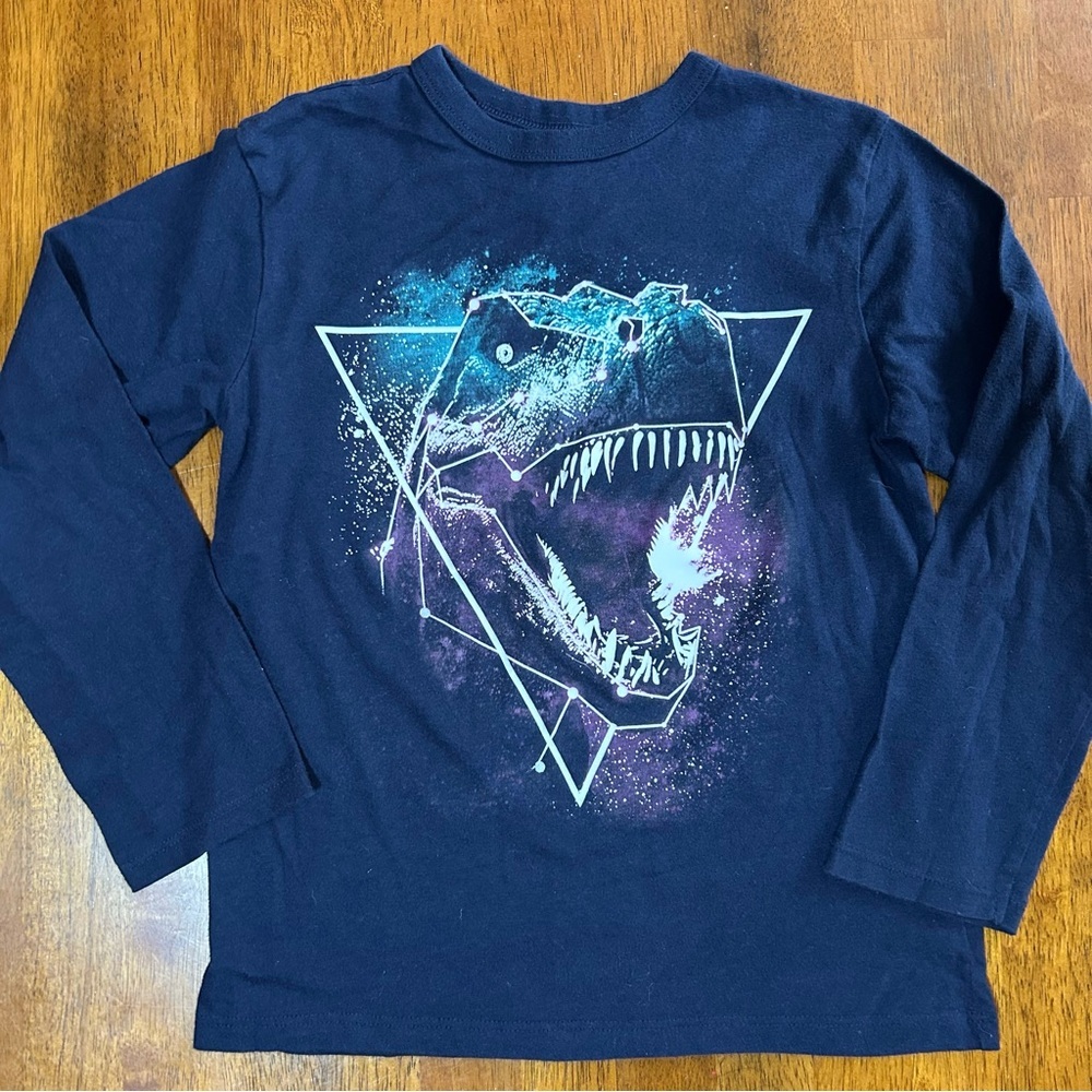 Glow-in-the-Dark Galaxy T-Rex Long Sleeve Tee | Boys Small (5/6) | Dinosaur Top